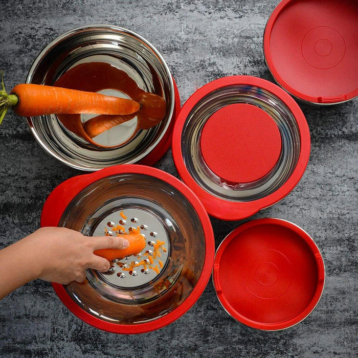 304 / 18/10 Stainless Steel Mixing Bowl Set with Lids, Graters & Handle — Non‑Slip Nesting Bowls (1.5/2.5/4.5L)