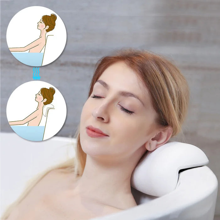 Waterproof PU Bath Pillow with Suction Cups — Spa Headrest (White)