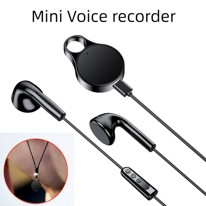 Mini Voice-Activated Digital Recorder — 8/16/32GB, 20h, Lanyard & Earphones