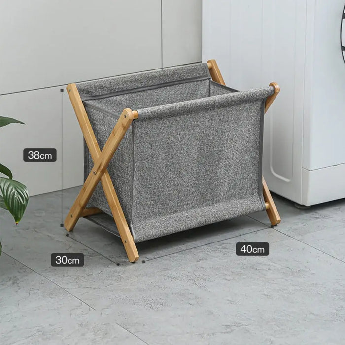 Foldable Laundry Basket with Bamboo Frame — Cotton‑Linen Hamper 40×30×38cm
