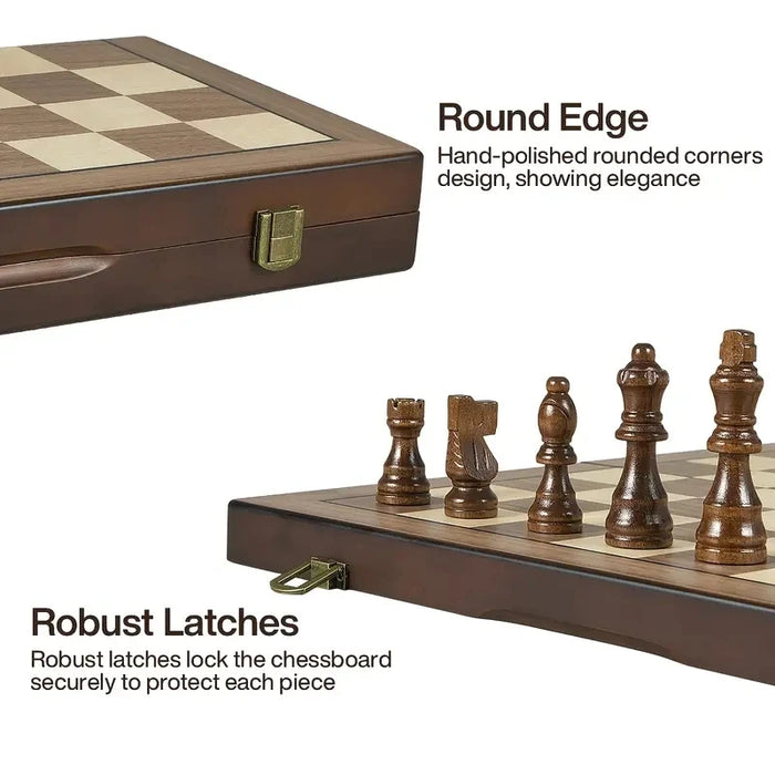 39.3cm (15.47in) Folding Wooden Chess Set with 2 Extra Queens — Portable Tournament Board