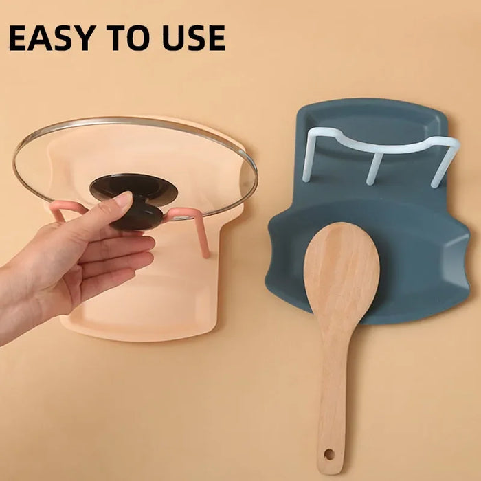 Countertop Pot Lid & Pan Organiser Rack – No-drill Kitchen Shelf with Utensil Holder