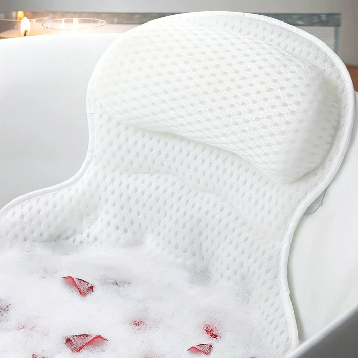 Luxury Bath Pillow with 3D Air Mesh & Secure Suction — Neck and Back Support, Machine Washable
