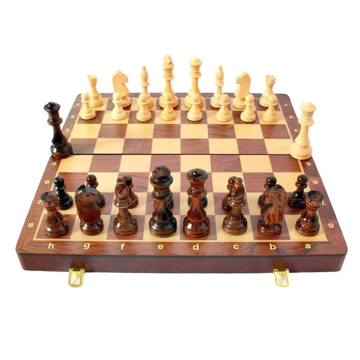 15" x 15" Folding Walnut Chess Set with Solid Wooden Pieces