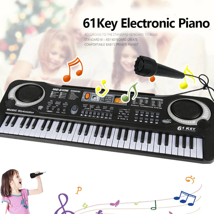 Electronic Piano Keyboard for Kids - Portable 61 Keys Organ with Microphone, Education Toy, Musical Instrument - Ideal Gift for Child Beginners in Music