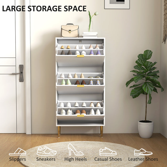 HOMCOM Narrow Shoe Cabinet with 3 Flip Drawers - White