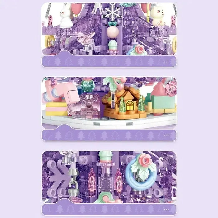 729PCS Purple Crystal Christmas Tree Music Box - Building Blocks Kits with LED Light, Innovative Home Decor - Ideal Holiday Gift for Kids and Creative Individuals