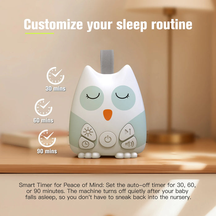 Owl-Shaped Portable White Noise Machine for Baby — 30 Soothing Sounds, Cry Sensor, Night Light, Rechargeable