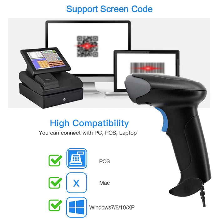 U20 Bluetooth & Wired 2D Barcode Scanner — Portable Handheld 1D/2D QR Reader