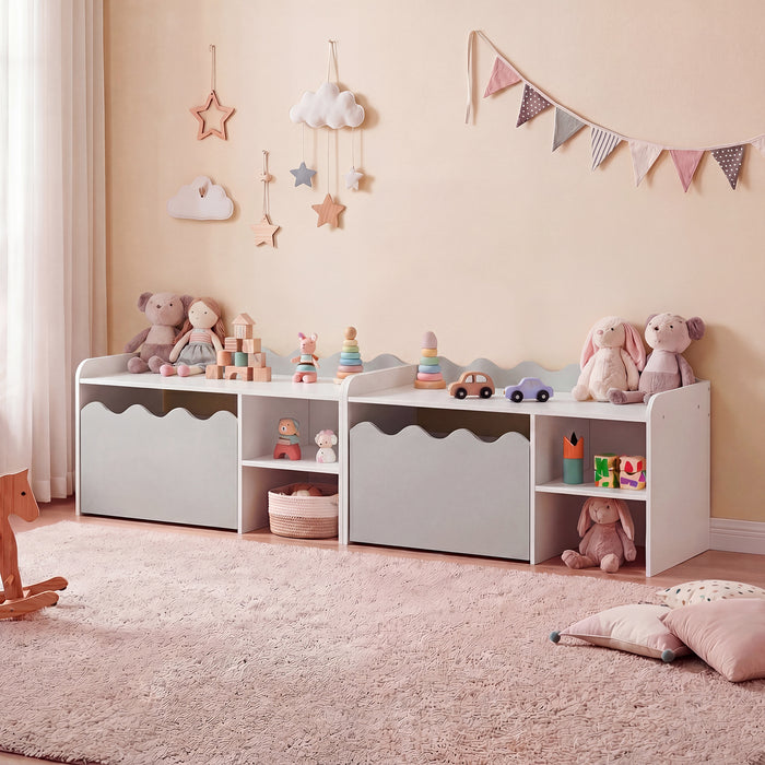 Scalloped Kids Bookshelf with Movable Drawer and Anti-Toppling Kit for Playroom-Pink