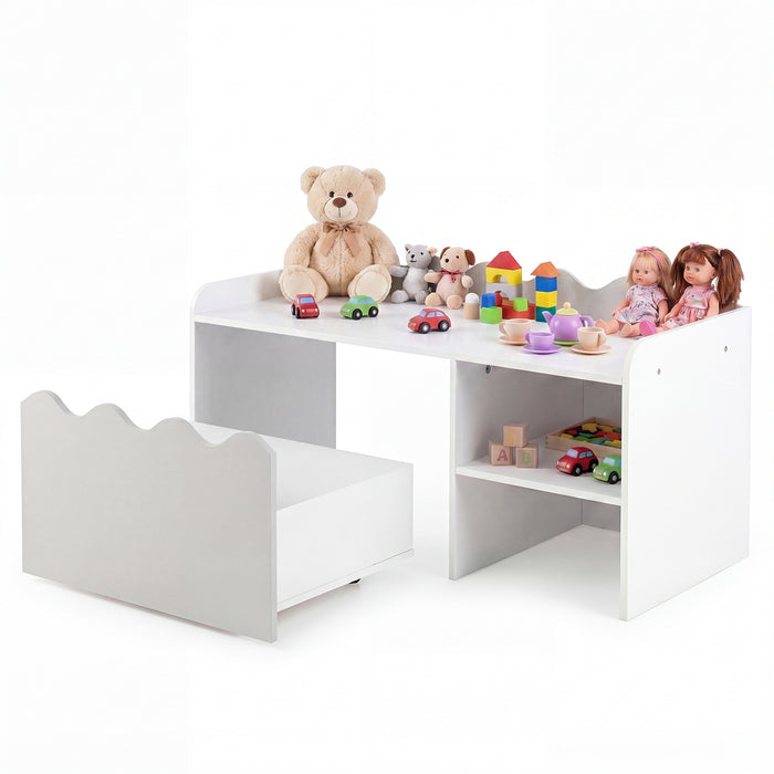Scalloped Kids Bookshelf with Movable Drawer and Anti-Toppling Kit for Playroom-Pink