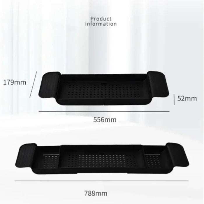 Extendable Bathtub Tray – Retractable Bath Shelf & Towel Holder (White/Black)