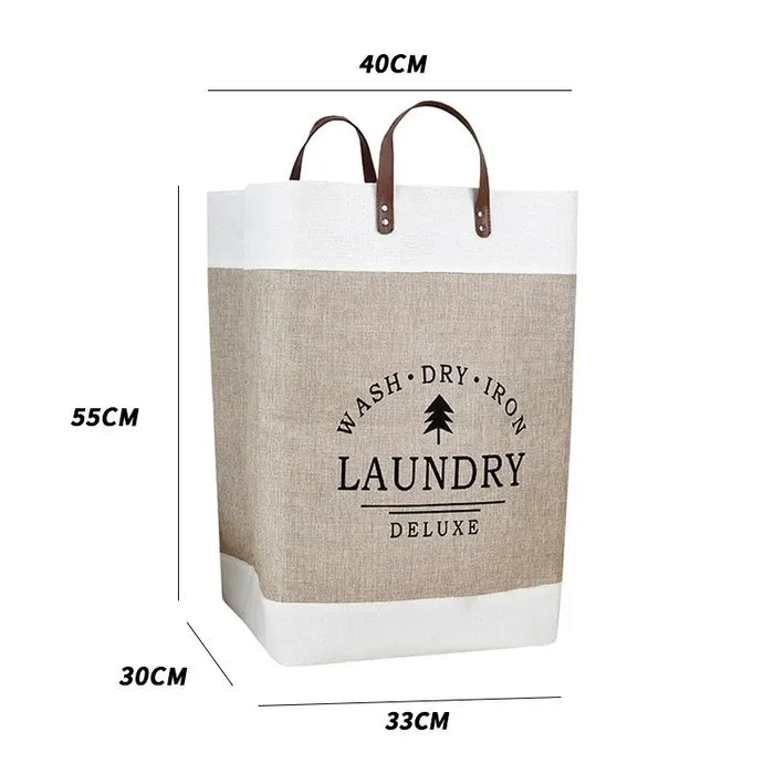 Large Cotton Folding Laundry Basket – Fabric Storage Bin (Off-White)