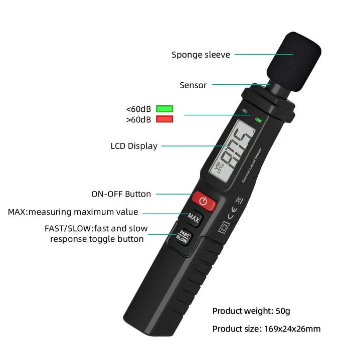 MASTFUYI FY8862 Sound Level Metre – A‑Weighted 30–130 dB Decibel Meter