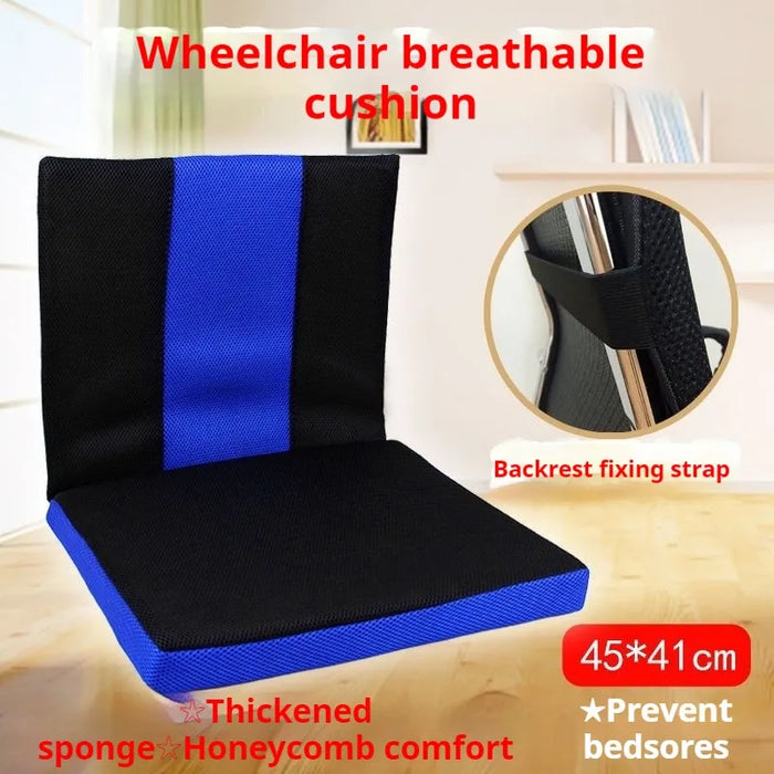 Wheelchair Backrest Cushion — Breathable, Slip-Resistant Posture Support (45×41×5cm, Blue)