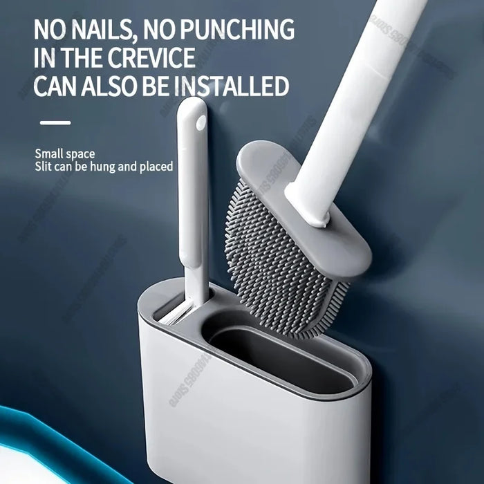 Silicone Soft‑Bristle Wall‑Mounted Toilet Brush with ABS Handle