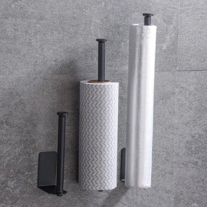 Adhesive Stainless Steel Paper Towel & Toilet Roll Holder — Black or Silver (S/M/L)
