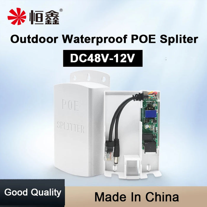 Waterproof Outdoor PoE Splitter 10/100Mbps — 48V to 12V (1.2A or 4A)