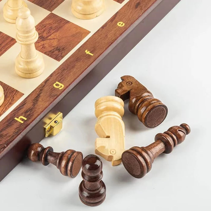 15" x 15" Folding Walnut Chess Set with Solid Wooden Pieces