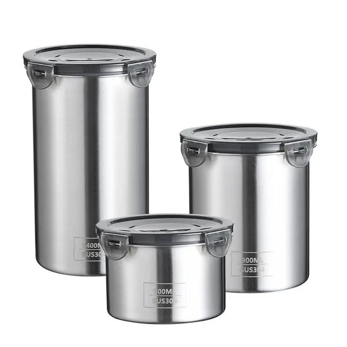 Stainless Steel Airtight Food Storage Jar — 500ml / 900ml / 1400ml, Sealed Canister with Locking Clamp