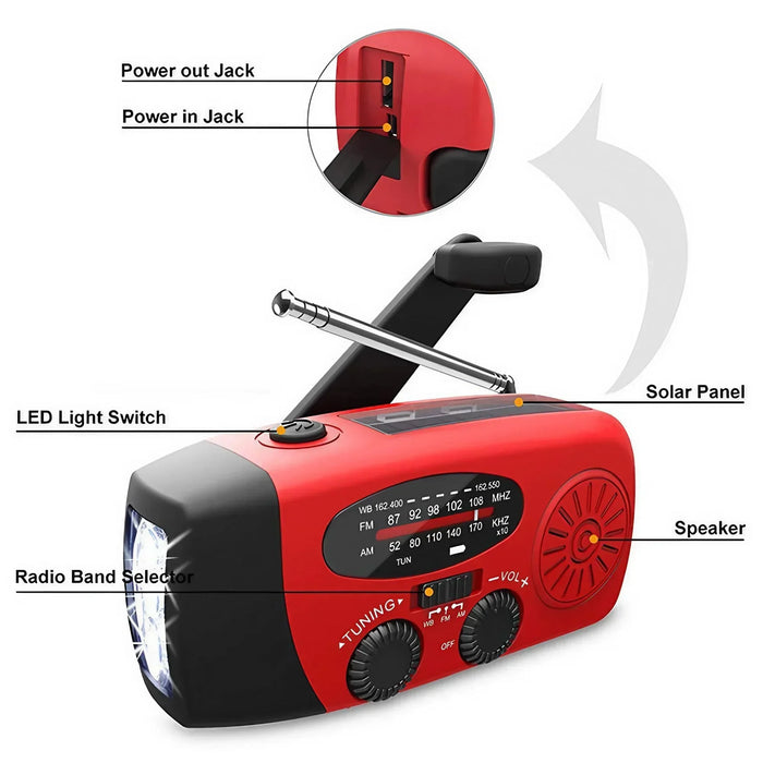 Disaster Prevention Emergency Flashlight Radio Solar Hand Crank Rechargeable Rechargeable Multifunctional LED Reading Light Radi