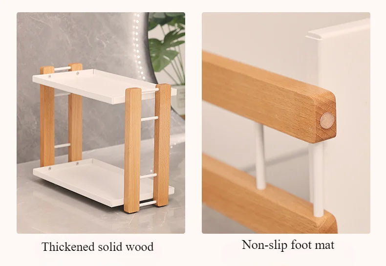 Wooden Countertop Organiser – Cosmetic & Coffee Station Shelf for Vanity
