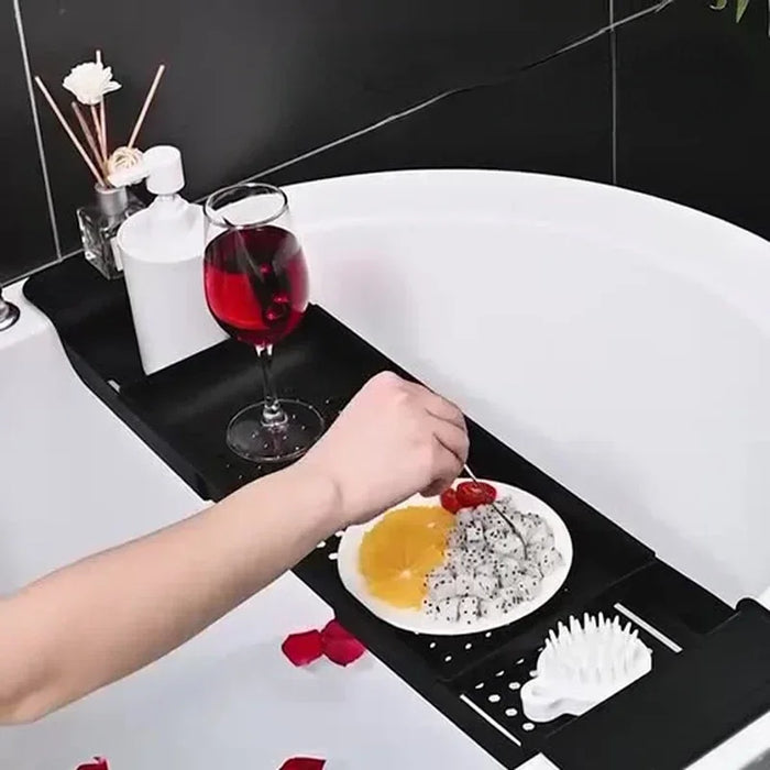 Extendable Bathtub Tray – Retractable Bath Shelf & Towel Holder (White/Black)