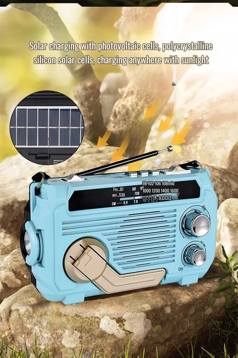 Hand-Crank Emergency Radio & Power Bank — USB, Solar, Bluetooth, DAB
