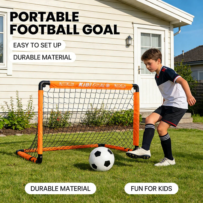 Kids Foldable Portable Football Goal with Ball & Pump — Outdoor Practice and Play