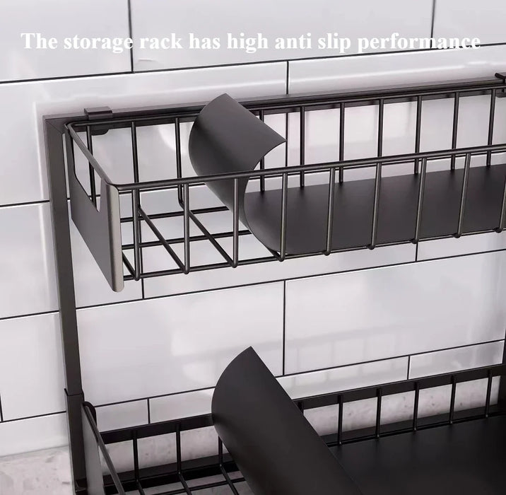 Under‑sink 2‑Tier Pull‑Out Storage Organiser – 36×27×28cm, Black or White