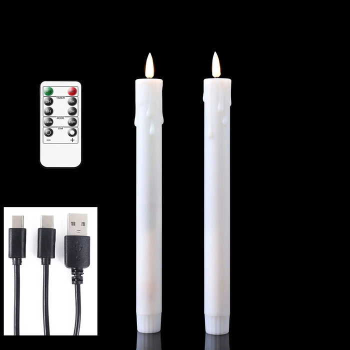 Rechargeable 10-inch Flameless LED Taper Candles — Warm White, 2 or 4 Pack (Beige or White)