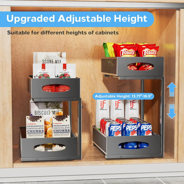 Adjustable 2-Tier Under-Sink Organiser — Metal Pull-Out Storage for Kitchen & Bathroom