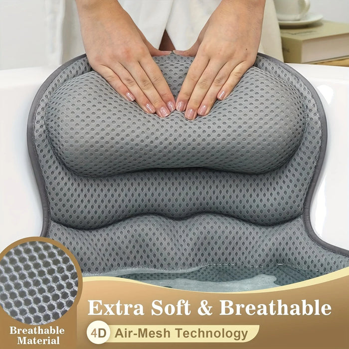 Luxury Bath Pillow with 3D Air Mesh & Secure Suction — Neck and Back Support, Machine Washable