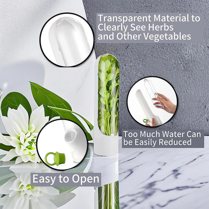 Herb Saver Storage Container - Fresh Herb Keeper and Vanilla Vegetables Preservation Bottle for Refrigerator - Ideal Kitchen Gadgets for Freshness Preservation