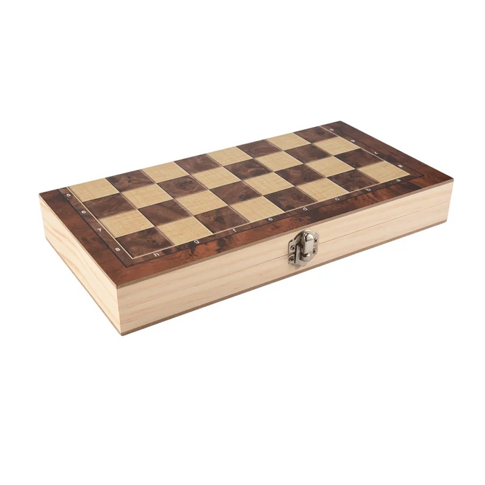 3-in-1 Wooden Board Game Set — Chess, Draughts & Backgammon, 29×29cm