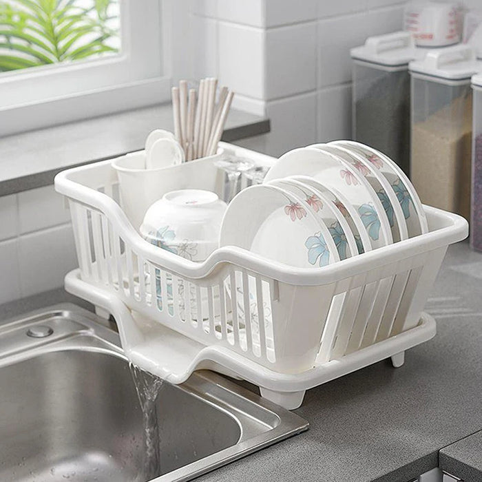 Single-Layer Kitchen Draining Rack with Drainer Board — Plates & Cutlery
