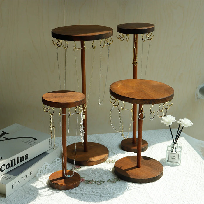 Walnut Wood Jewellery Display Stand – Desktop Necklace, Earring & Bracelet Rack