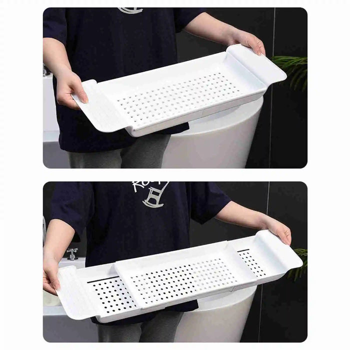Expandable Bath Tray with Draining Design – Plastic Tub Caddy