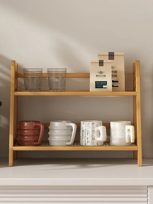 2-Tier Bamboo Spice Rack - Foldable Kitchen Counter & Cupboard Organiser
