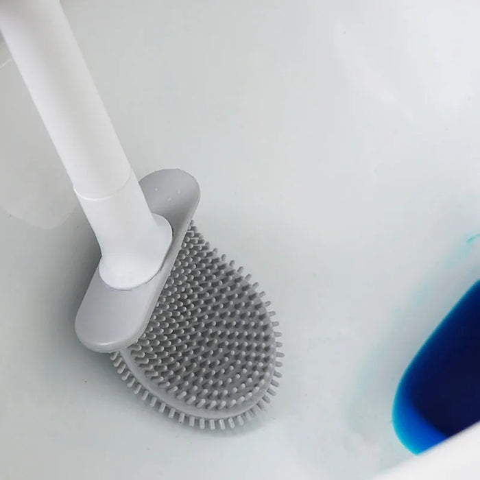 Silicone Toilet Brush with Flat Head - Breathable, Water Leak Proof, Flexible Soft Bristles, Quick Drying Holder - Ideal Bathroom Cleaning Solution for Enhanced Hygiene.