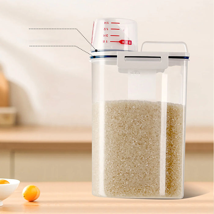 Airtight Rice Storage Container with Clear Scale — Double-Sealed for Cereal, Flour & Rice