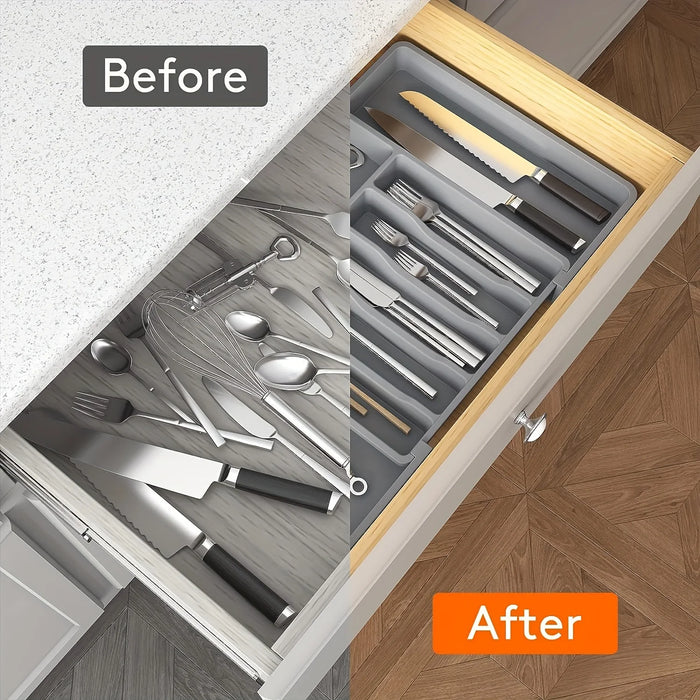 Adjustable Cutlery Drawer Organiser – Expandable Plastic Tray with Dividers
