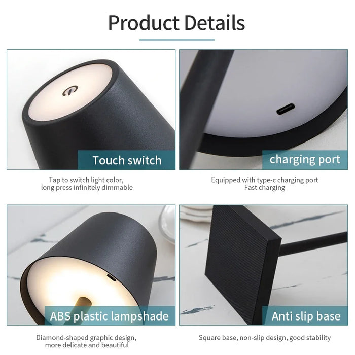 USB Rechargeable LED Desk Lamp - Wireless Touch Table Lamps for Bars, Restaurants and Hotels, Waterproof Design - Ideal Lighting Solution for Bedrooms and Comfortable Ambiance Creation