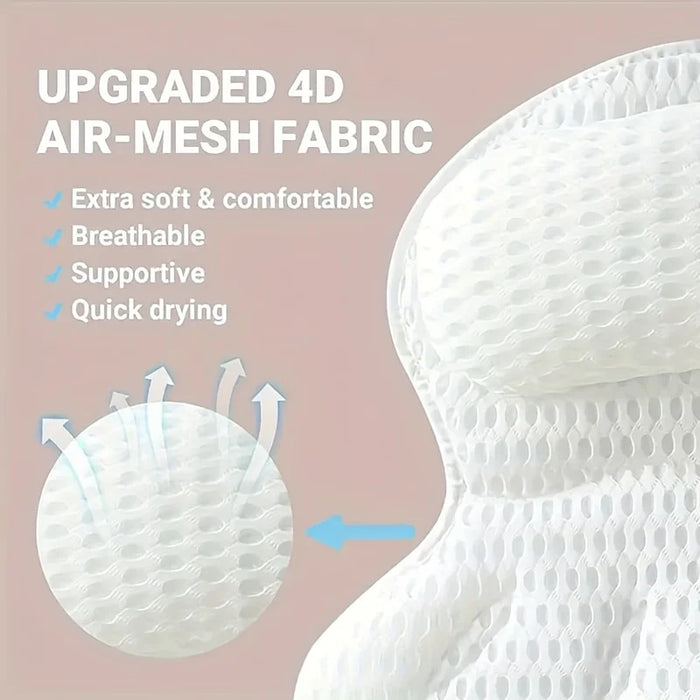 Luxury Bath Pillow with 3D Air Mesh & Secure Suction — Neck and Back Support, Machine Washable