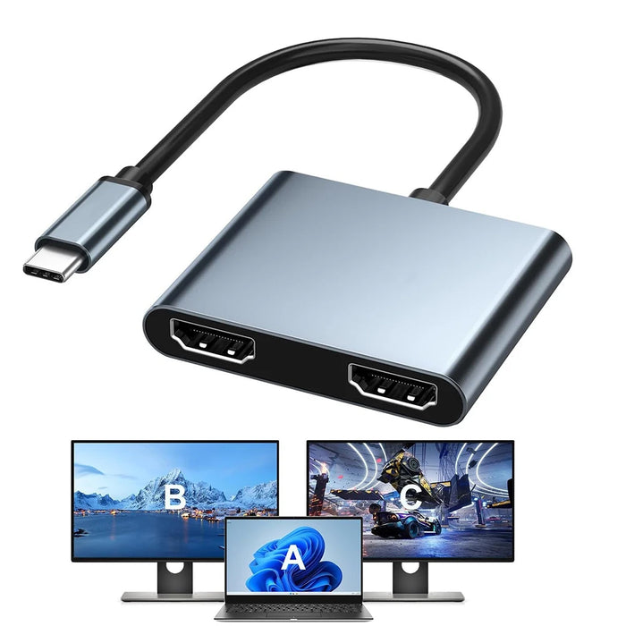 USB‑C to Dual 4K HDMI Adapter — Dual HD Display for Thunderbolt 3/4 & DP Alt Mode Laptops