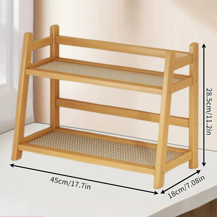 2-Tier Bamboo Spice Rack - Foldable Kitchen Counter & Cupboard Organiser