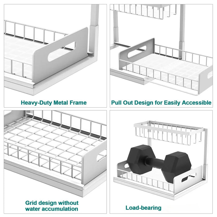 Under‑sink 2‑Tier Pull‑Out Storage Organiser – 36×27×28cm, Black or White