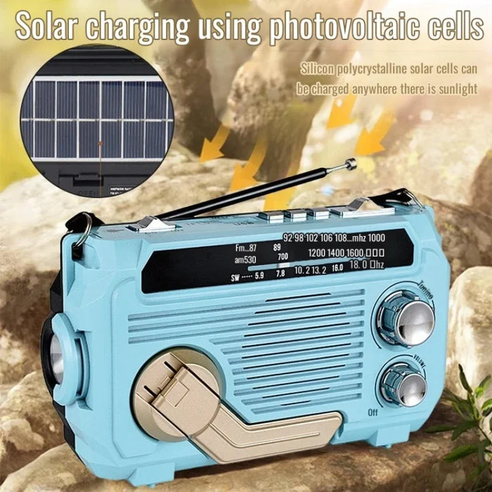 Hand-Crank Emergency Radio & Power Bank — USB, Solar, Bluetooth, DAB