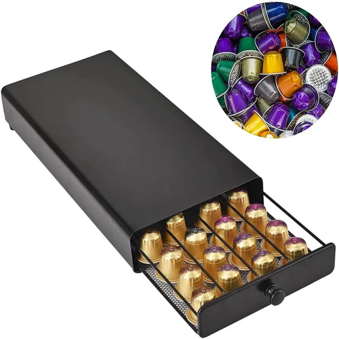 40-Capsule Nespresso Pod Drawer Organiser – Metal Coffee Capsule Rack, Black
