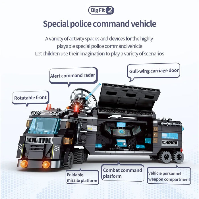 City Police - SWAT Headquarters Building Blocks, Military-Themed Truck and Figures - Interactive Educational Bricks Toys for Children.